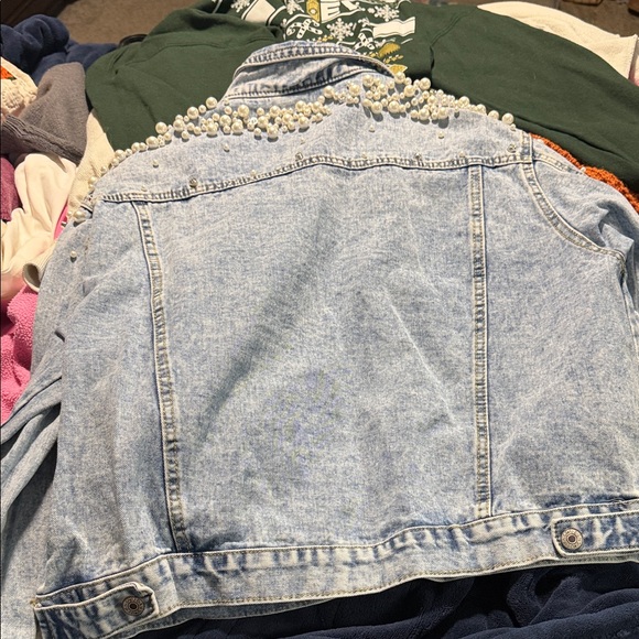 Pearl Embellished Light Blue Denim Jacket - Picture 2 of 2